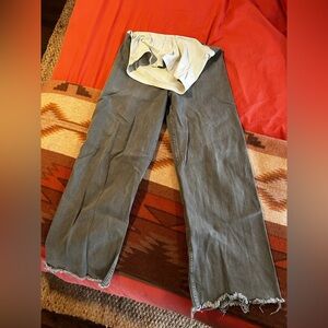 Pink Blush Olive Green Full Panel Maternity Jeans Raw Hem | M